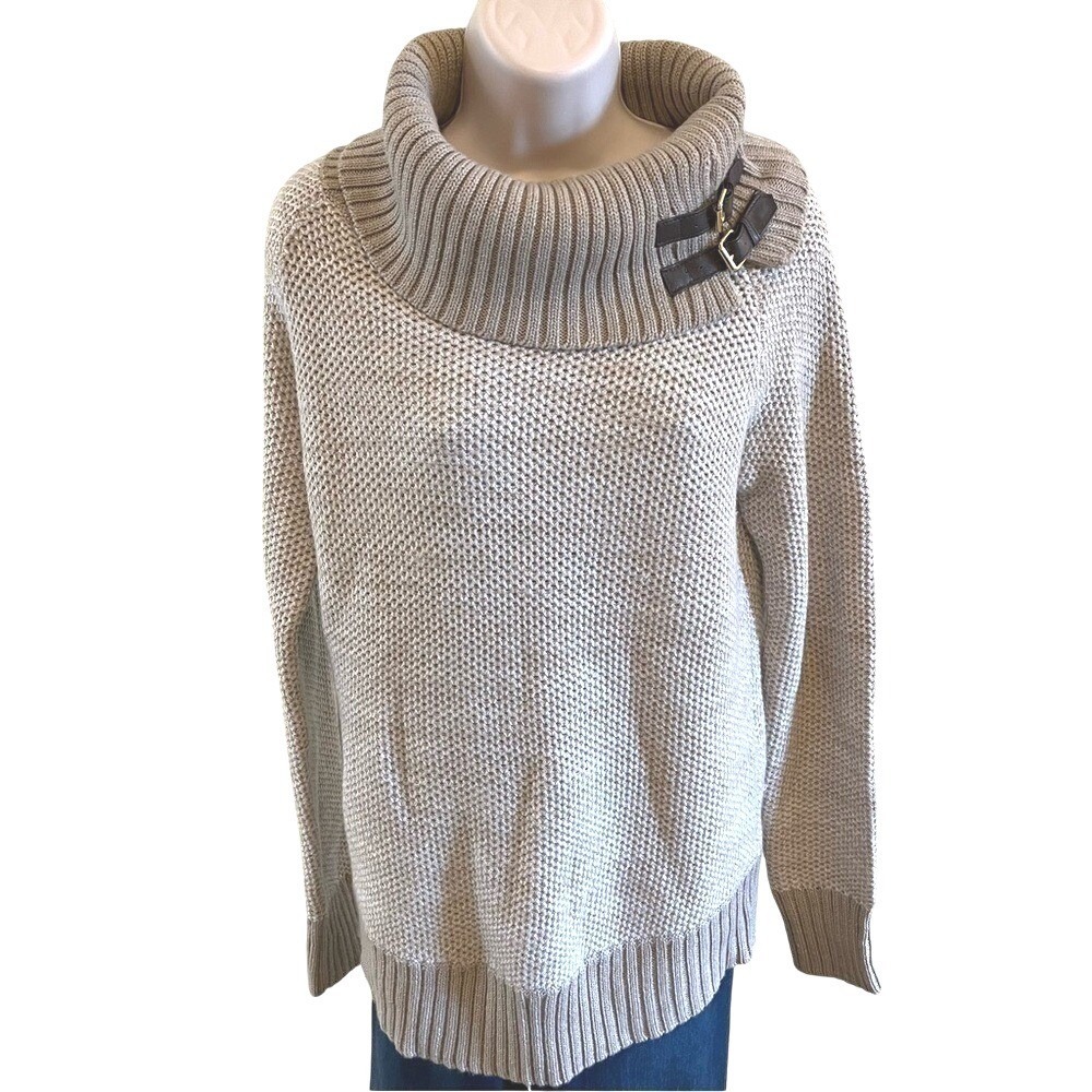 Banana Republic Merino Wool Blend Cowl Neck‎ Buckle Sweater Oatmeal Heather Med